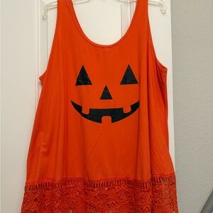 Women’s 2X Flowy Orange Halloween Tank Top with Lace Hem